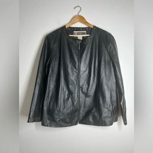 Vtg 80s JL Studio Leather Black Jacket Boho Size 16W
